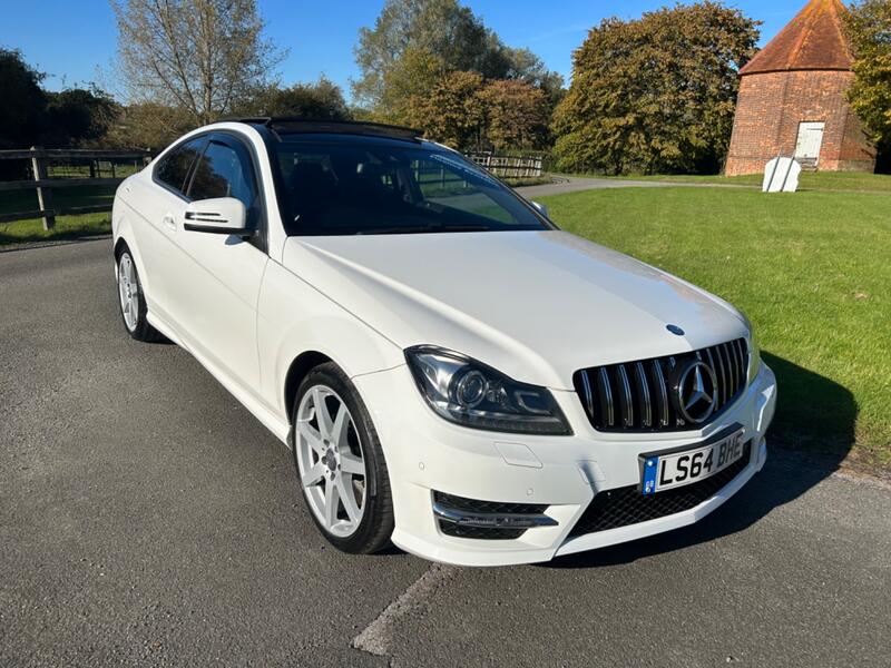 View MERCEDES-BENZ C CLASS C180 1.6 AMG PREMIUM PLUS COUPE AUTO ONLY 41K FSH PAN ROOF SAT NAV WHITE